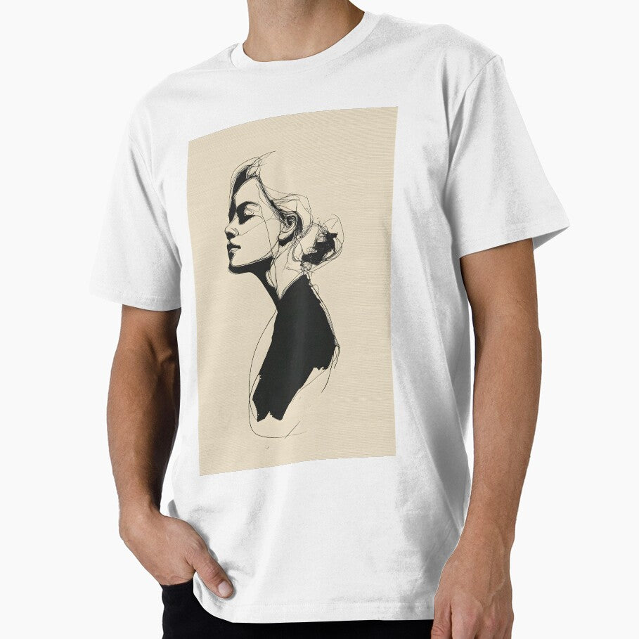 Minimalist Line Art Female Silhouette Elegant Portrait Beige Black by Clarity-Vault