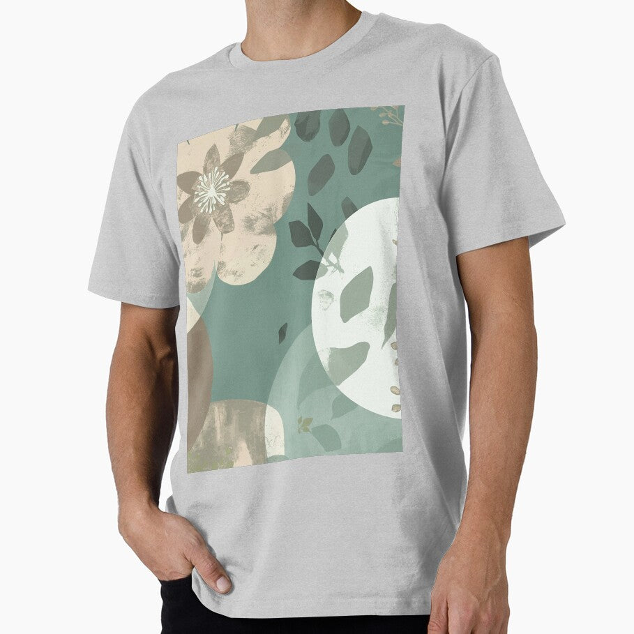 Abstract flowers with circles and leaves, green, beige, white by angel-cat-22