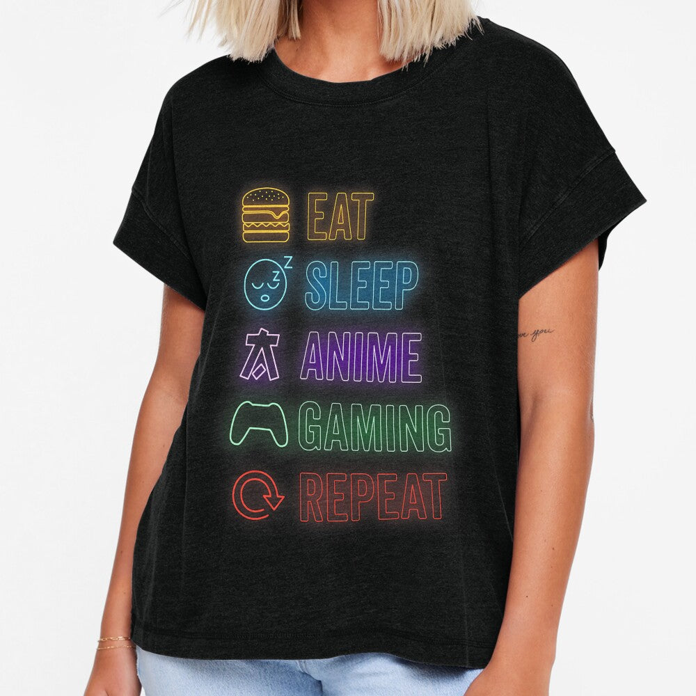 Eat Sleep Anime Gaming Repeat Neon Icons by judycuevas1