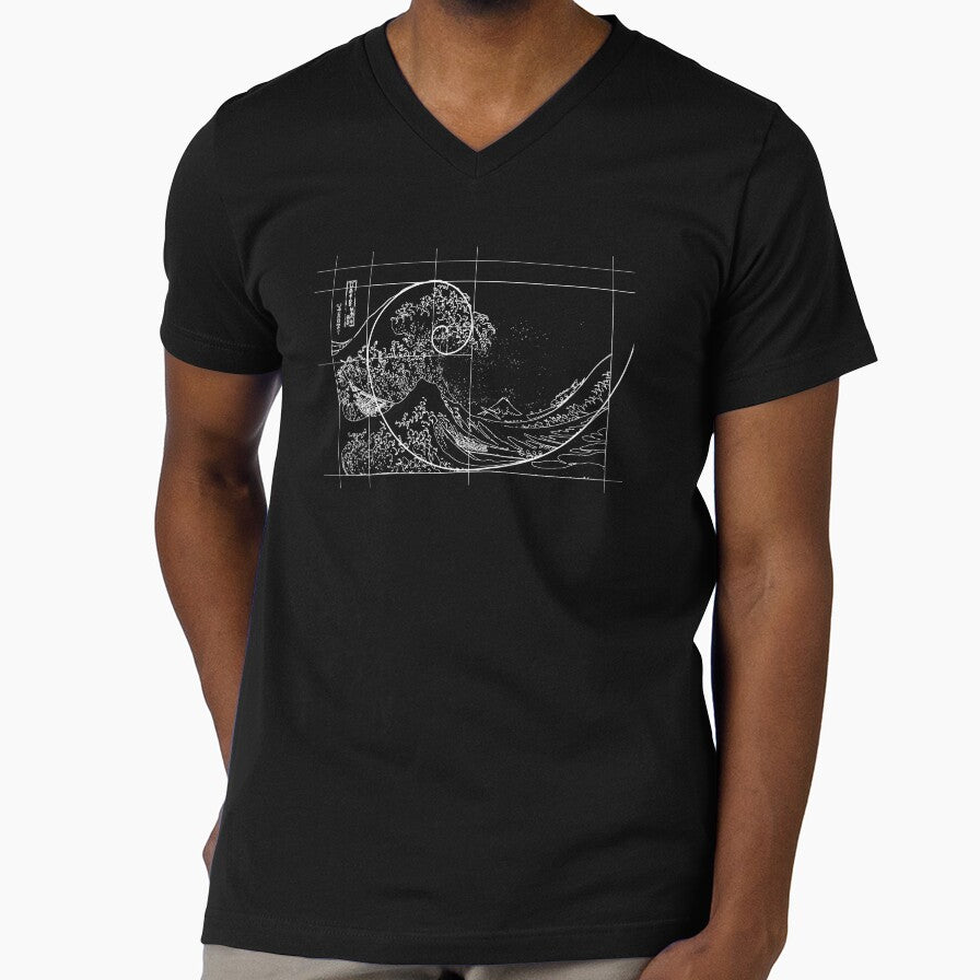 Hokusai Meets Fibonacci, Golden Ratio, White Line by SymbolGrafix Unisex , , , Long Sleeve Tee