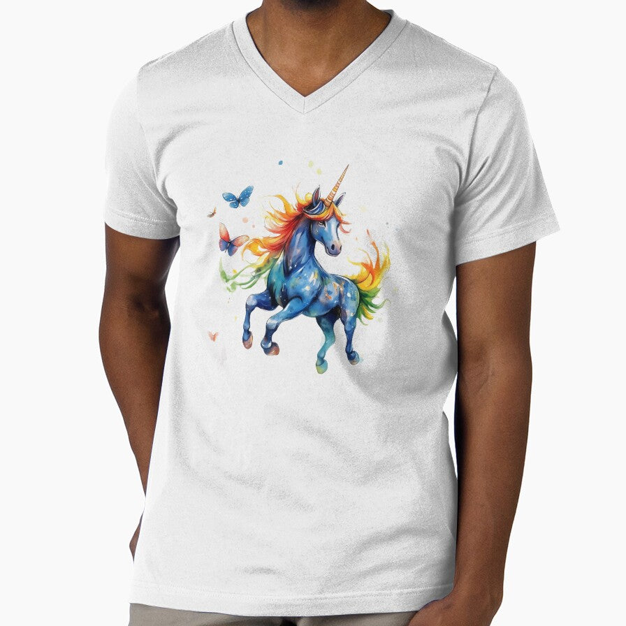 Rainbow Unicorn Dancing with Butterflies by Boddicca Unisex , , , Long Sleeve Tee