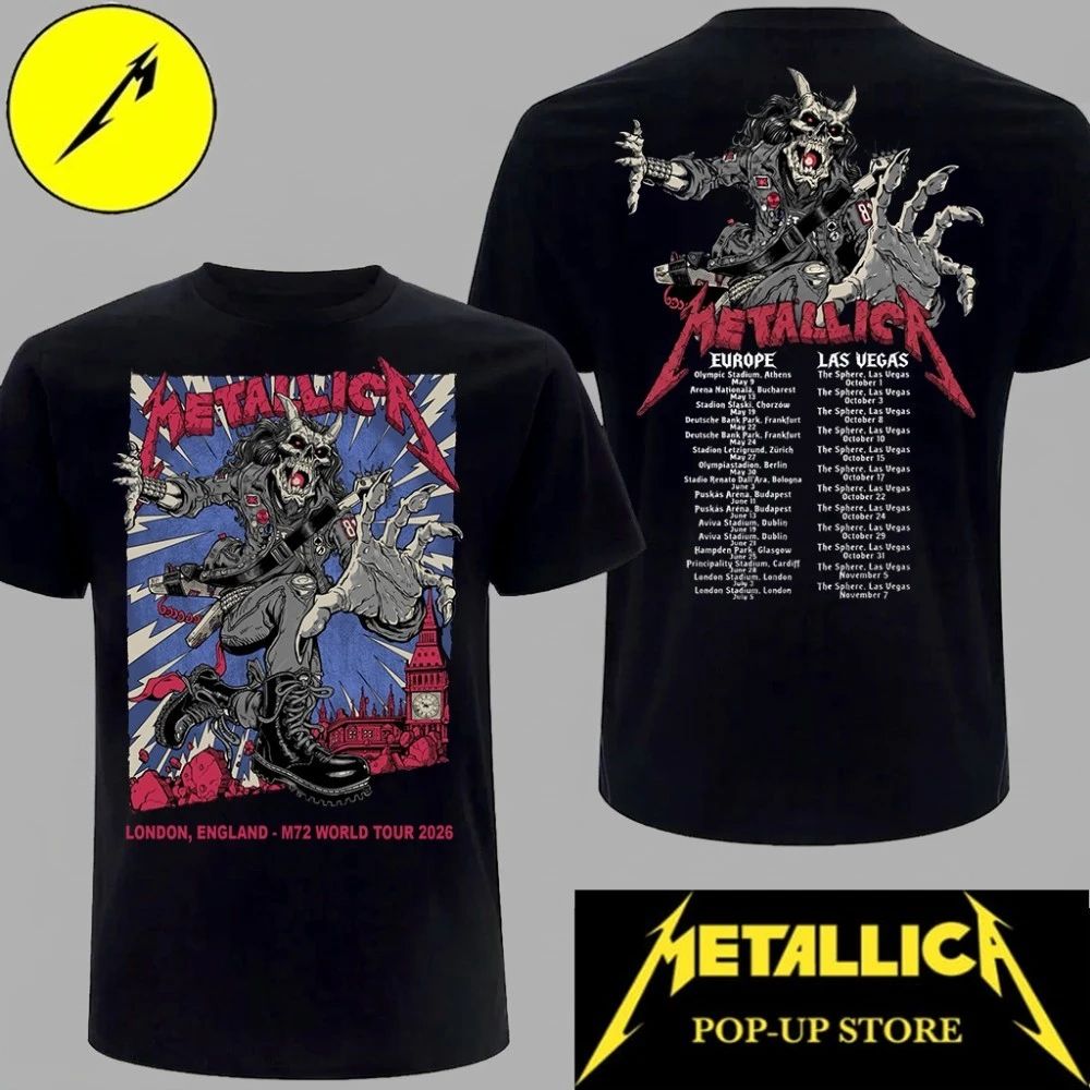Premium Metallica London 2026 M72 Tour Two-Sided Graphic T-Shirt – Puis Calzada Illustration – Official Collector’s Apparel