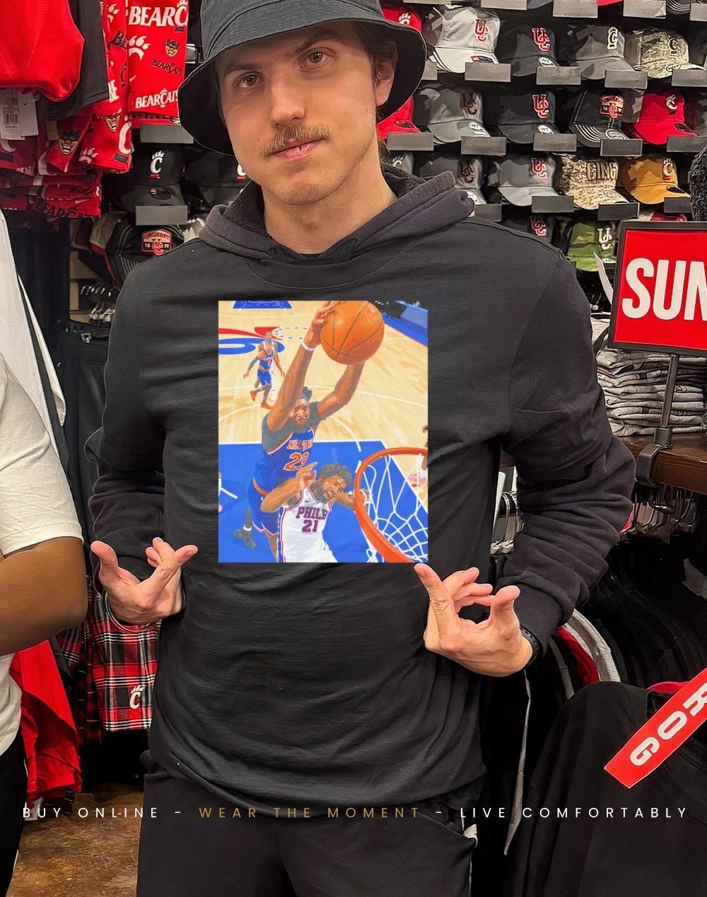 Mitchell Robinson alley-oop dunk Joel Embiid shirt