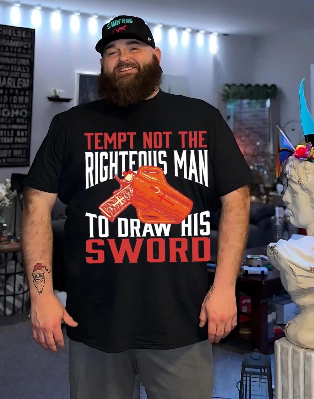 Tempt not the righteous man to draw his sword shirt