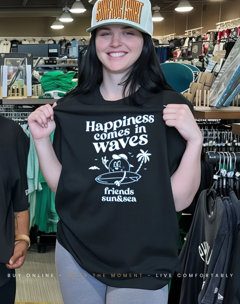 Happiness comes in waves friend sun and sea shirt