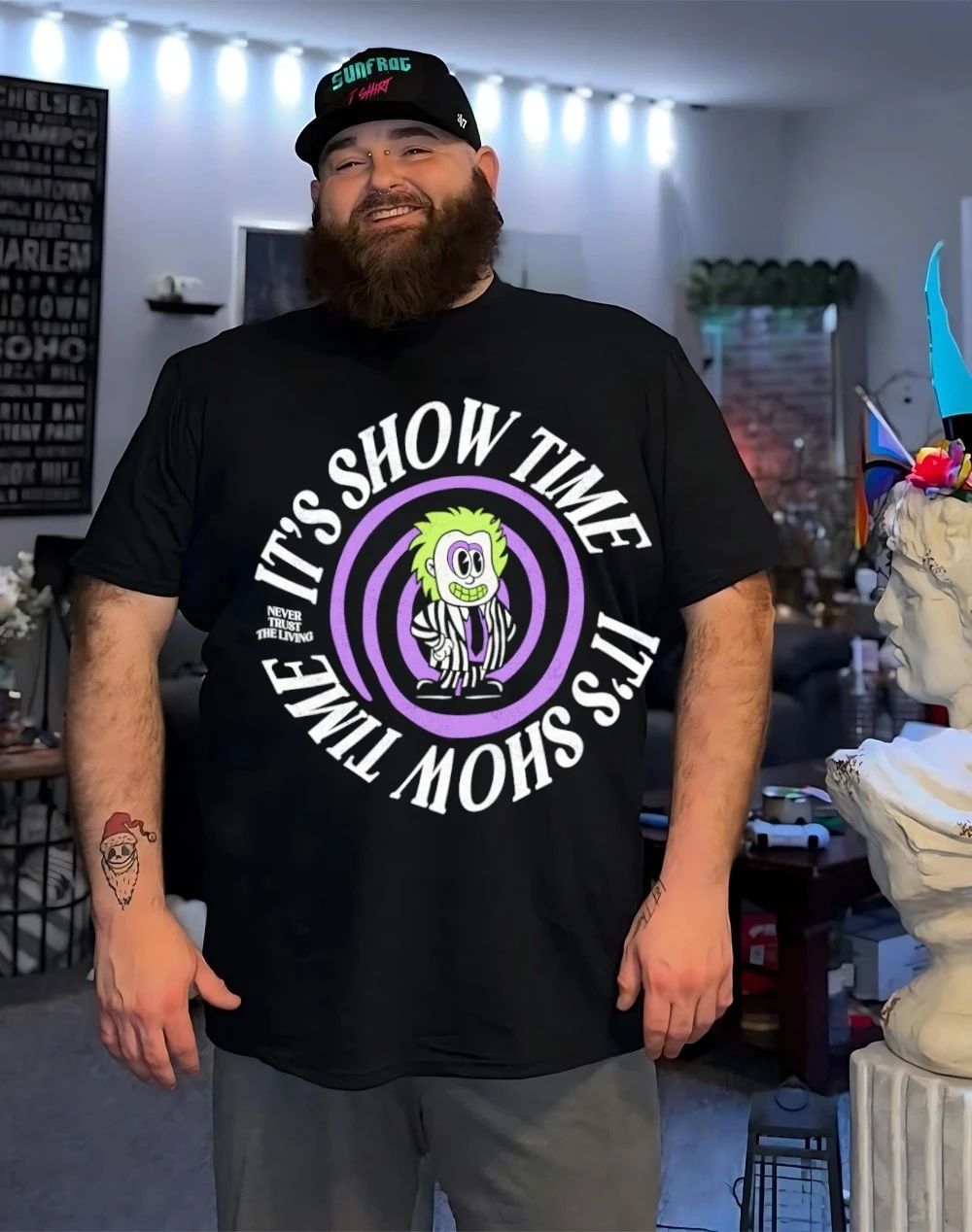 Beetlejuice it’s showtime never trust the living shirt