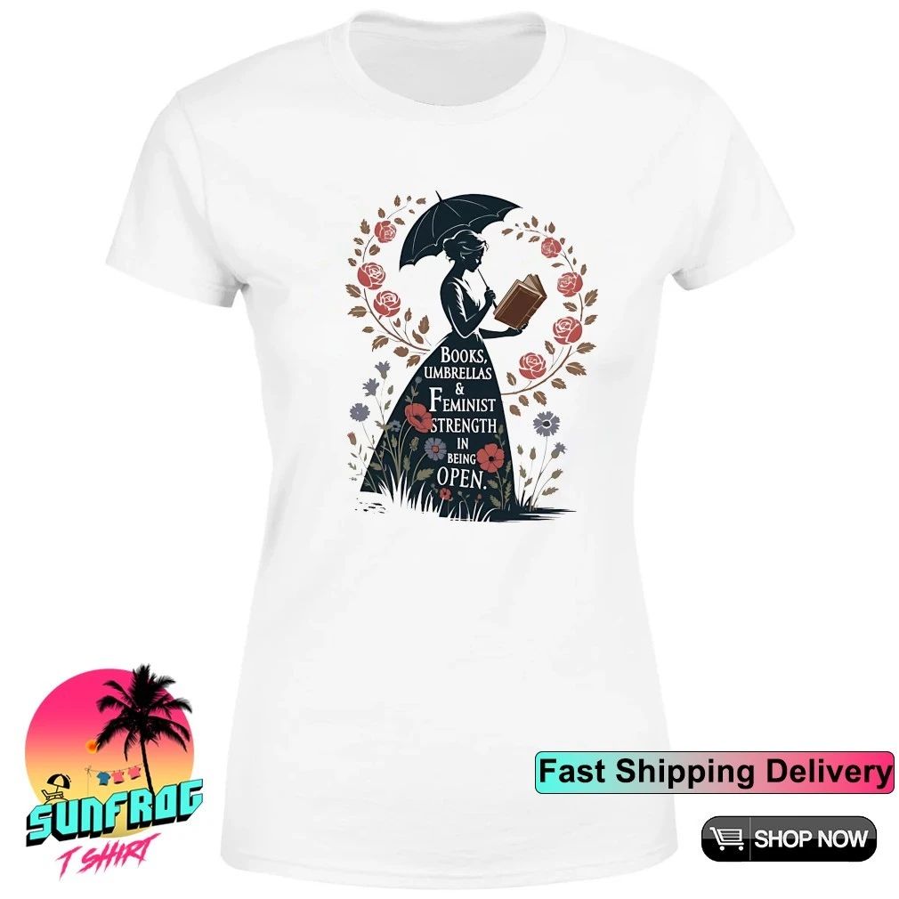 Books umbrellas and feminist strength in being open shirt
