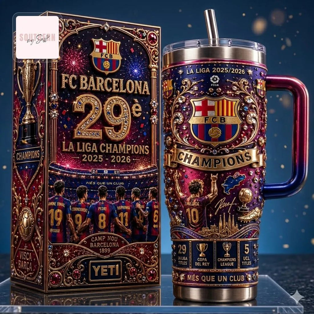 FC Barcelona 29th La Liga Champions 2025-2026 Premium 40oz Insulated Tumbler with Handle