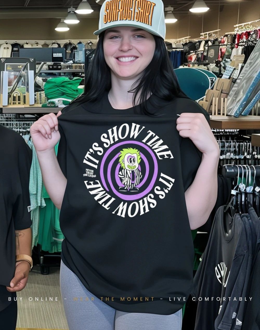Beetlejuice it’s showtime never trust the living shirt