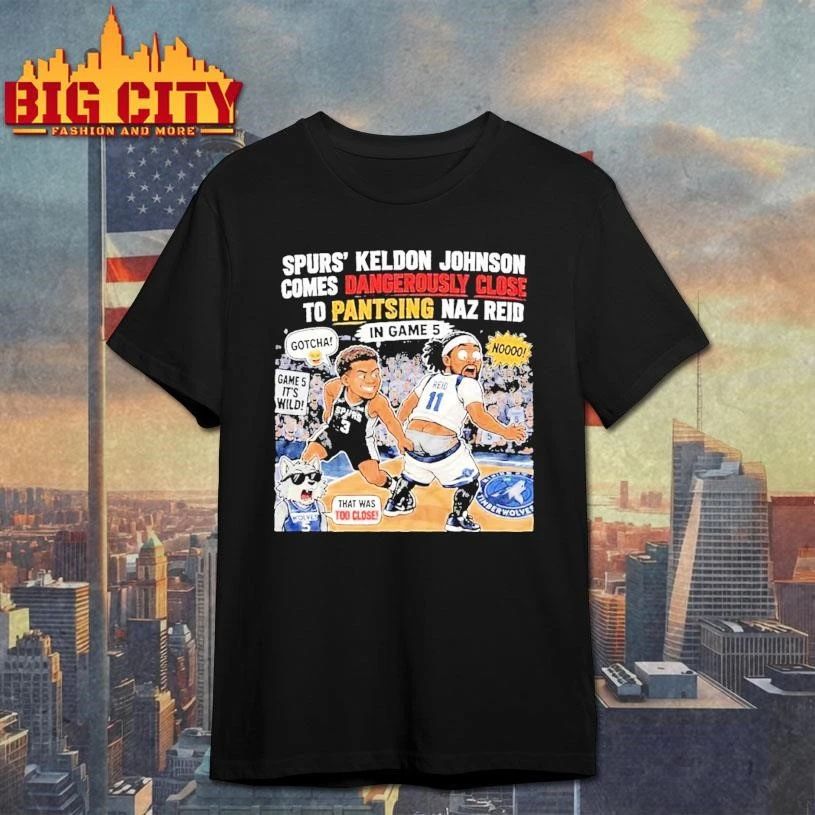 Keldon Johnson Almost Pantsed Naz Reid Game 5 Spurs Timberwolves Shirt
