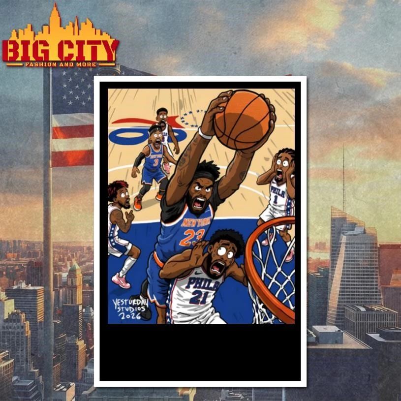 Mitchell Robinson Poster Dunk Joel Embiid Knicks 2026 Shirt