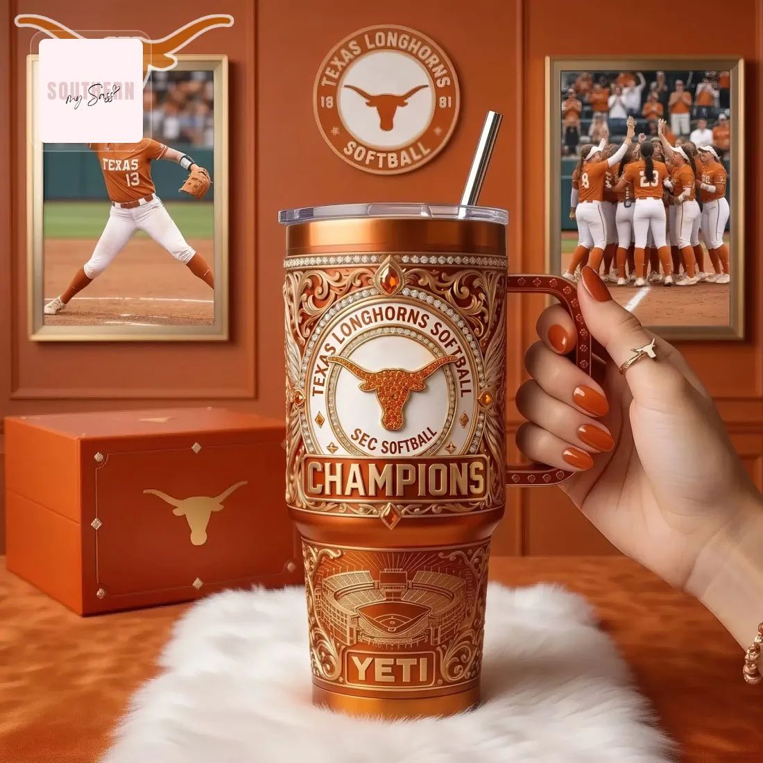 Texas Longhorns Softball SEC Champions Luxury Engraved Handled Tumbler