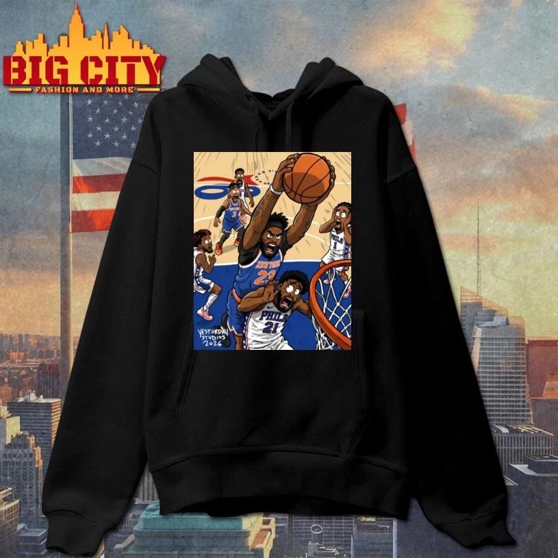Mitchell Robinson Poster Dunk Joel Embiid Knicks 2026 Shirt