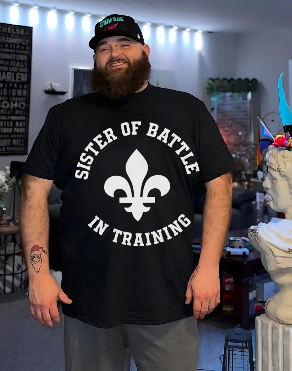Kvwviiju wearing sister of battle in training shirt