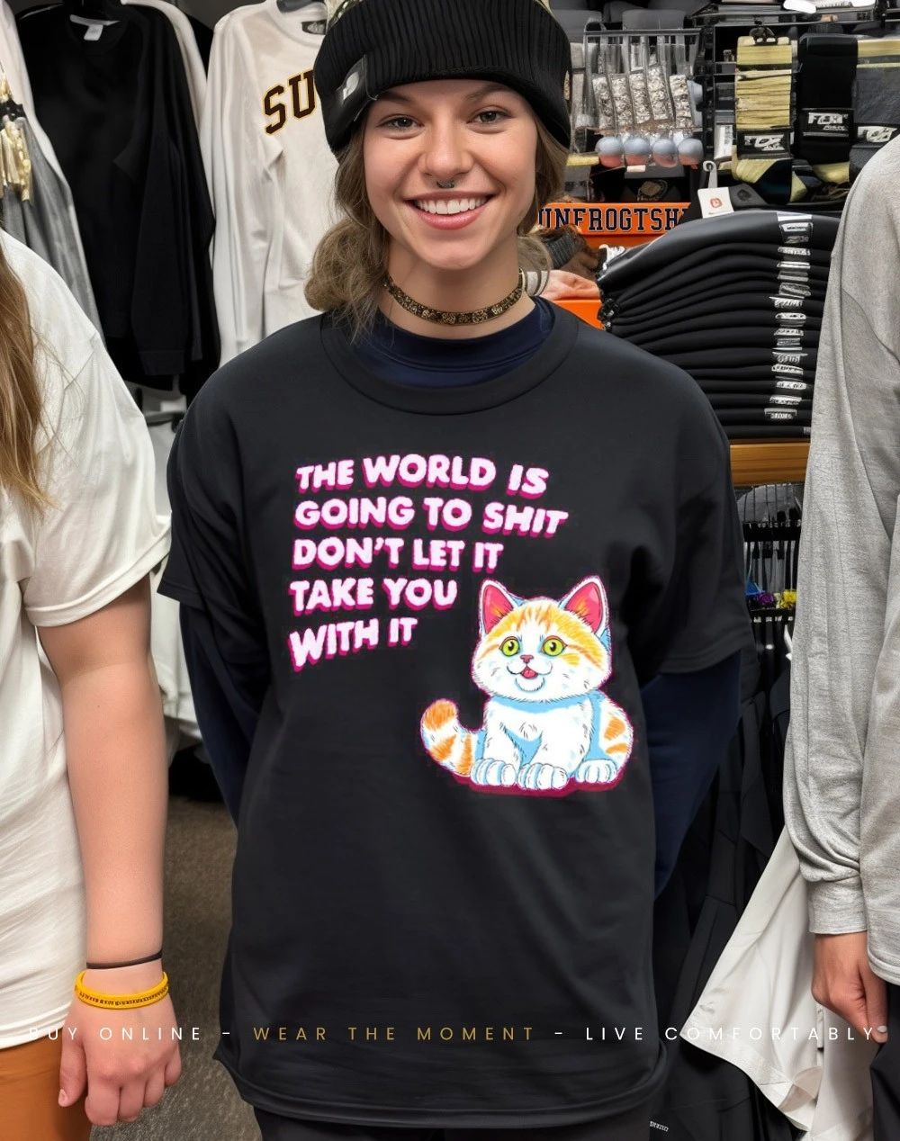 Cat the world is going to shit don’t let it take you with it shirt
