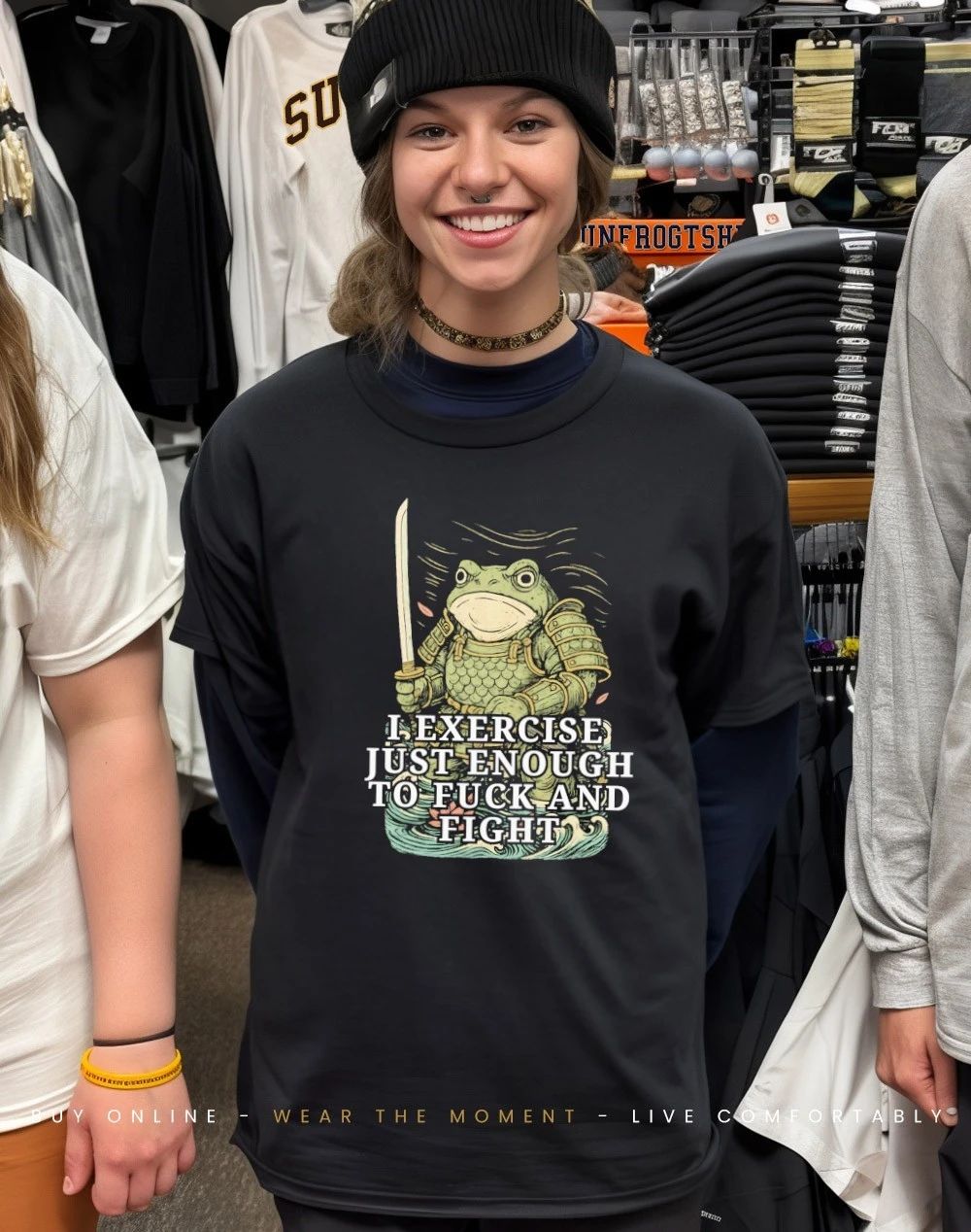 Samurai frog I exercise just enough to fuck and fight shirt