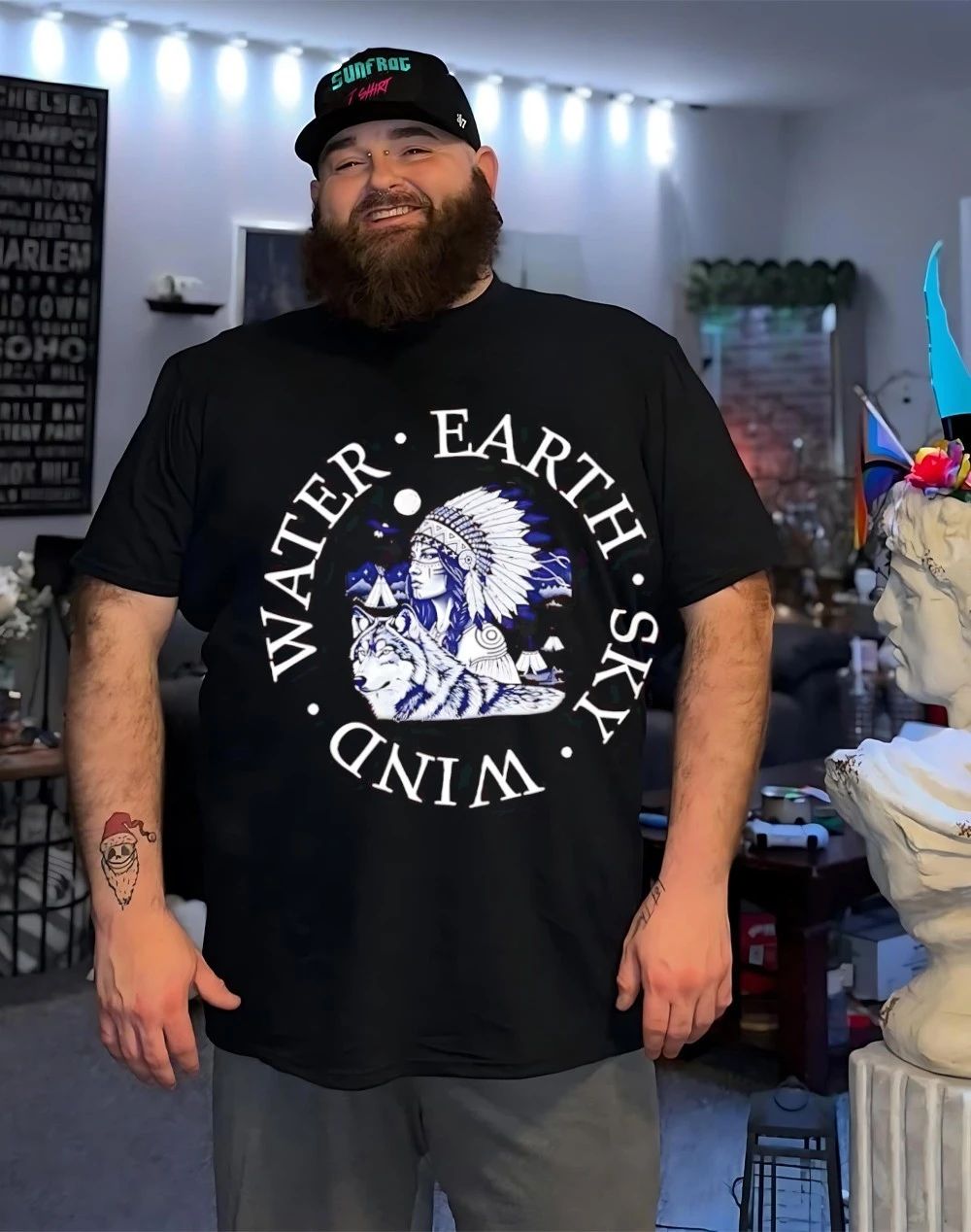 Chief and wolf water earth sky wind spirit shirt