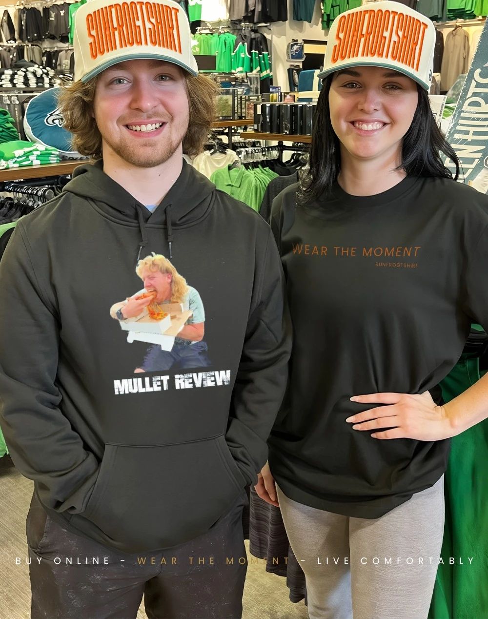 Mullet Review eating pizza shirt