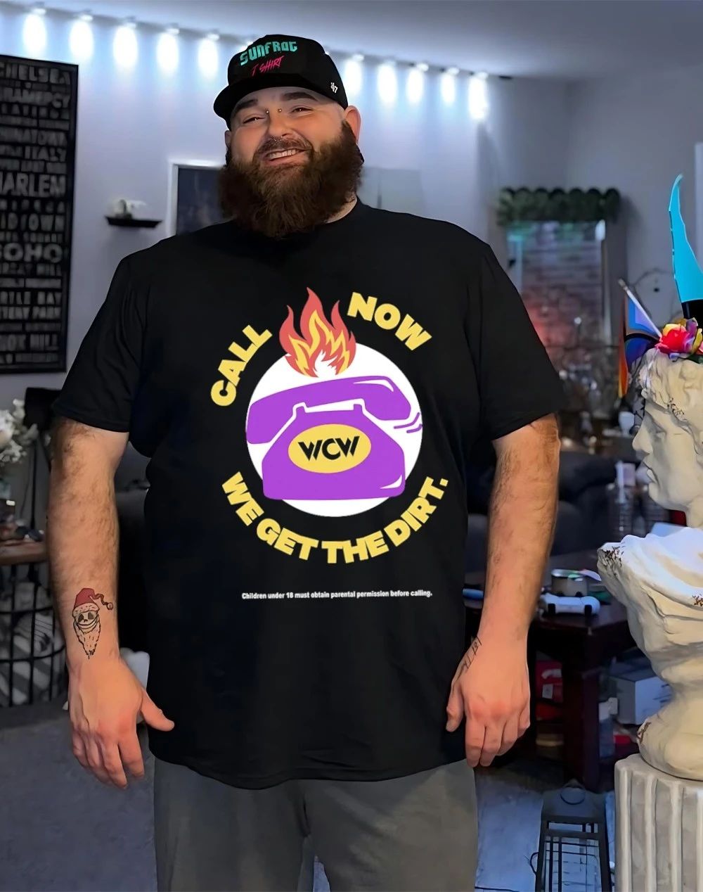 WCW call now we get the dirt childen under 18 obtain parental shirt