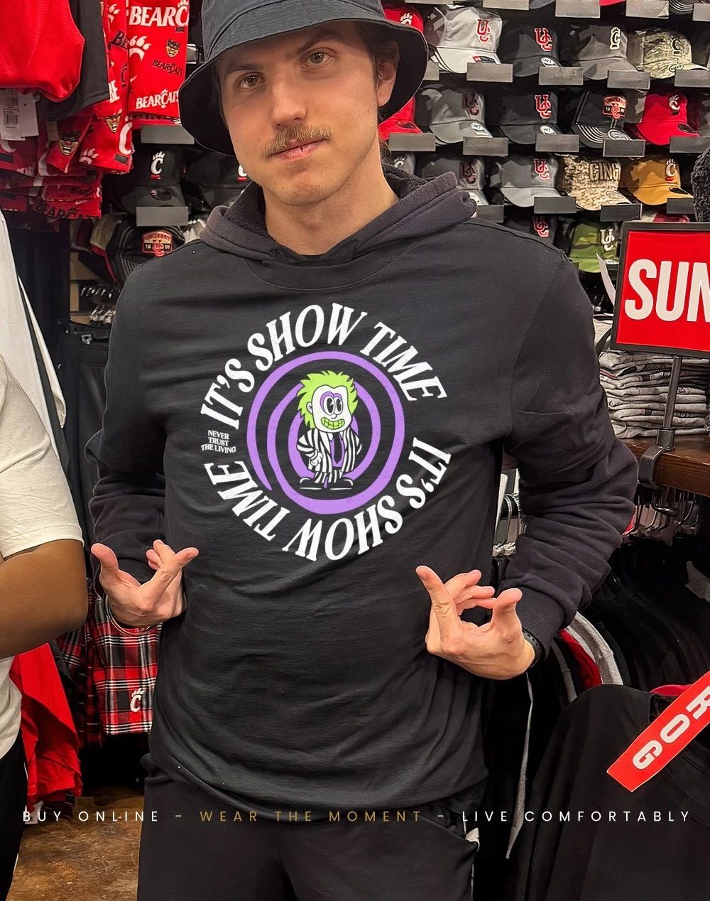 Beetlejuice it’s showtime never trust the living shirt