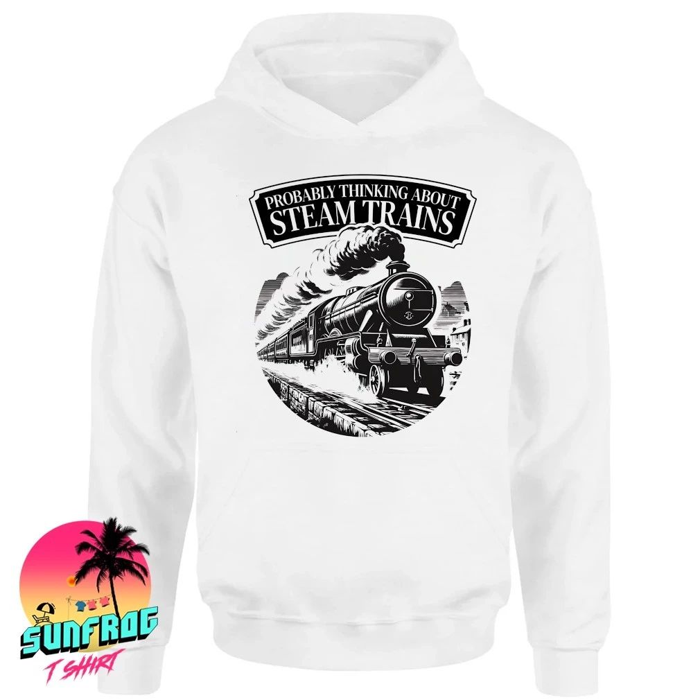 Probably thinking about steam trains shirt