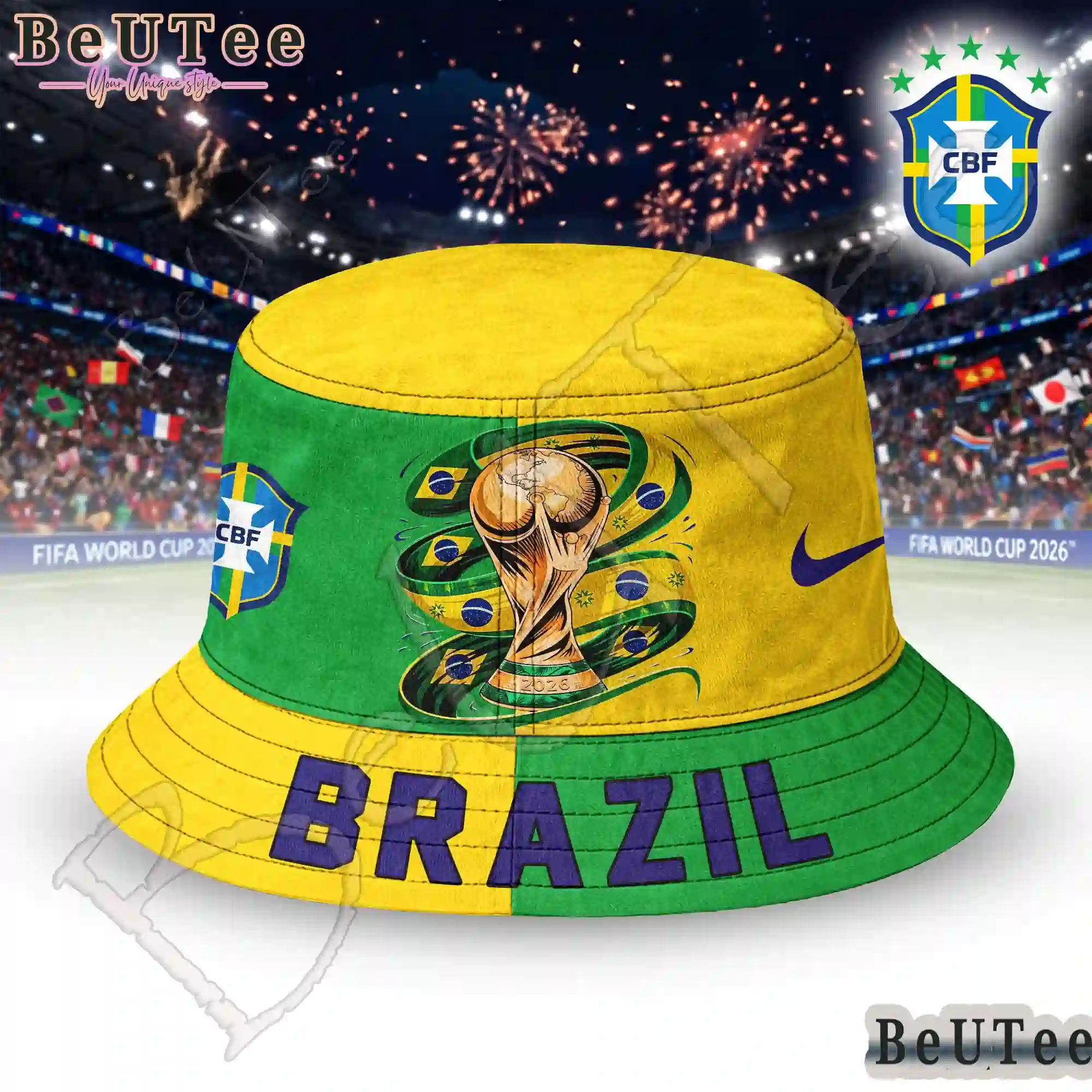Brazil Premium World Cup 2026 Golden Trophy Bucket Hat