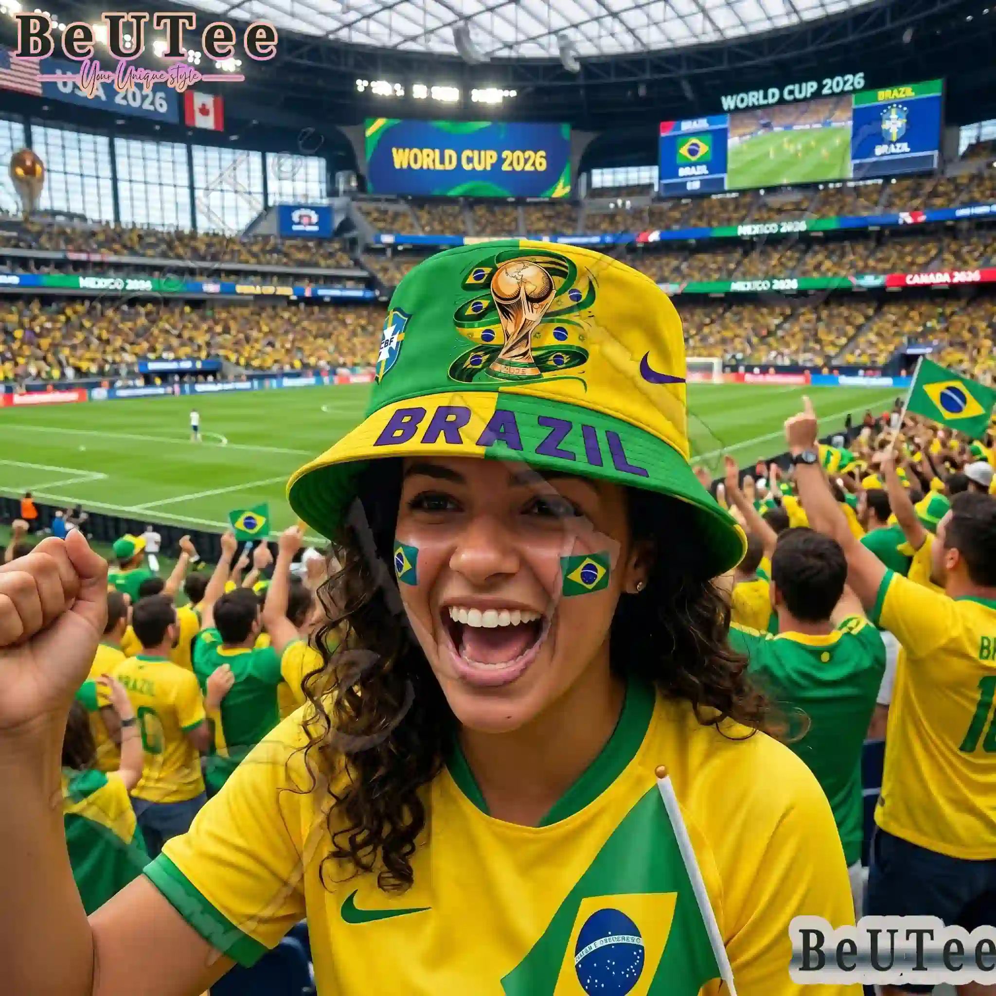 Brazil Premium World Cup 2026 Golden Trophy Bucket Hat