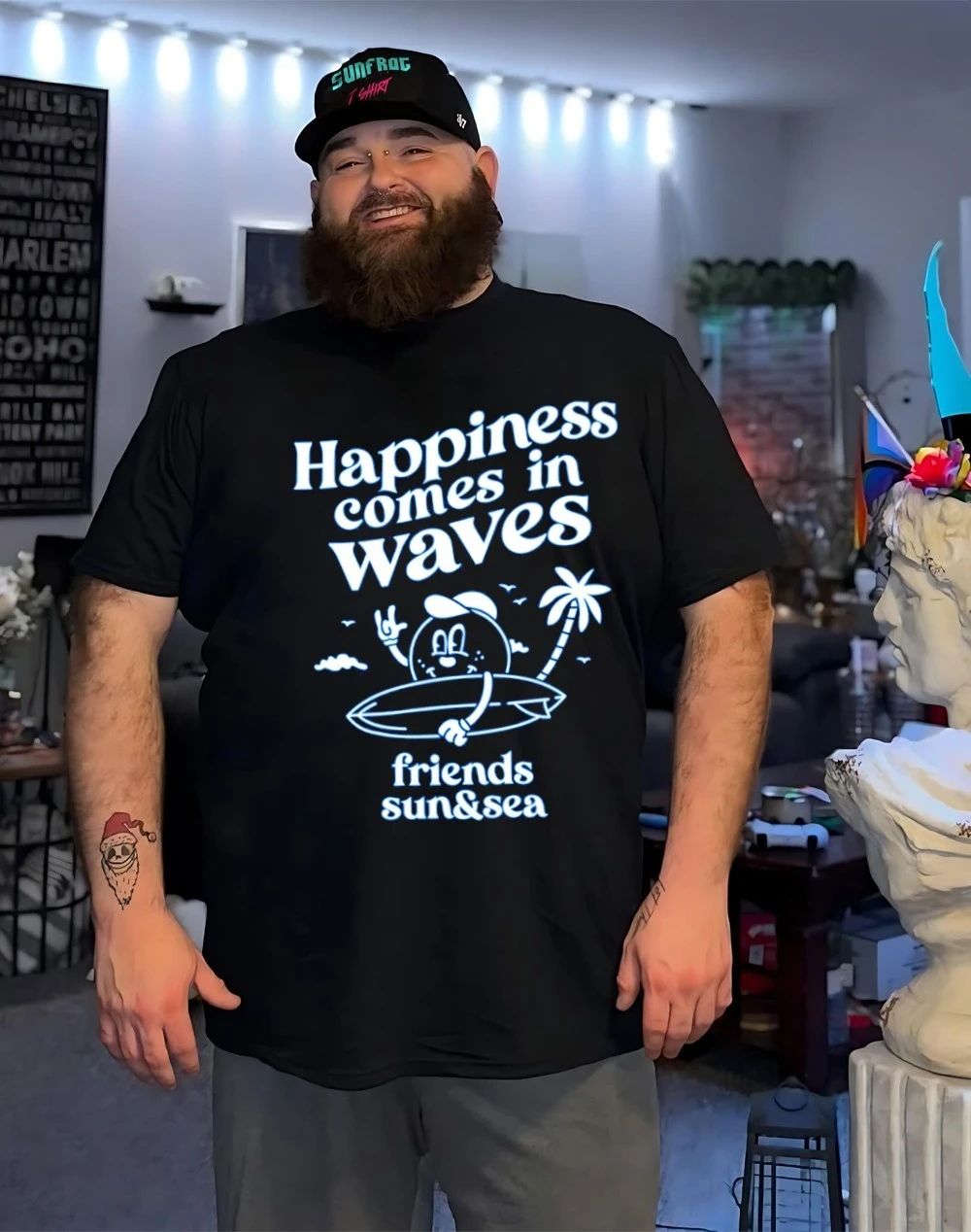 Happiness comes in waves friend sun and sea shirt