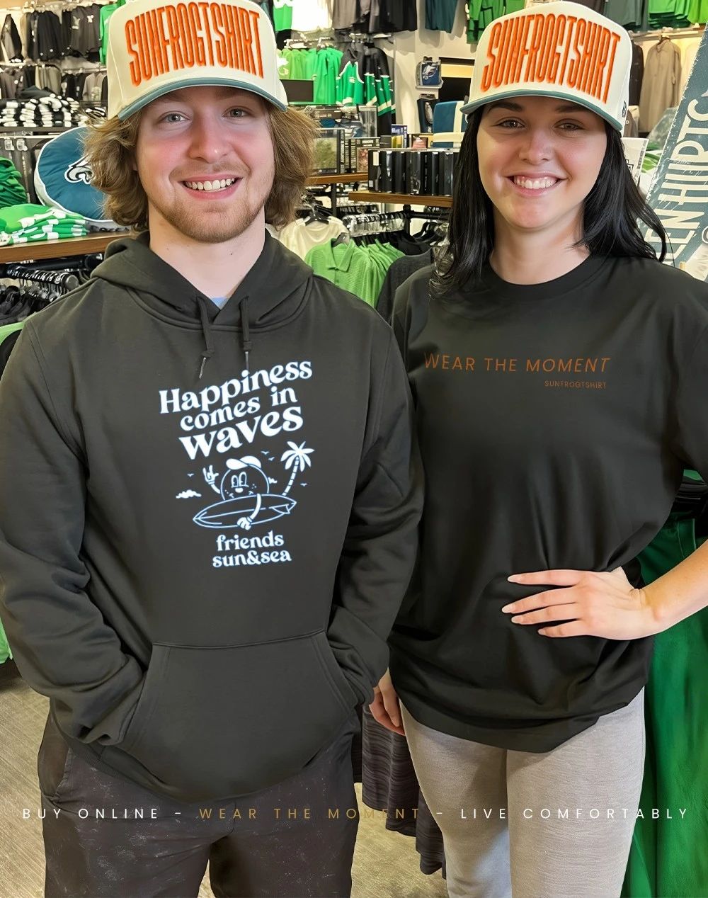 Happiness comes in waves friend sun and sea shirt