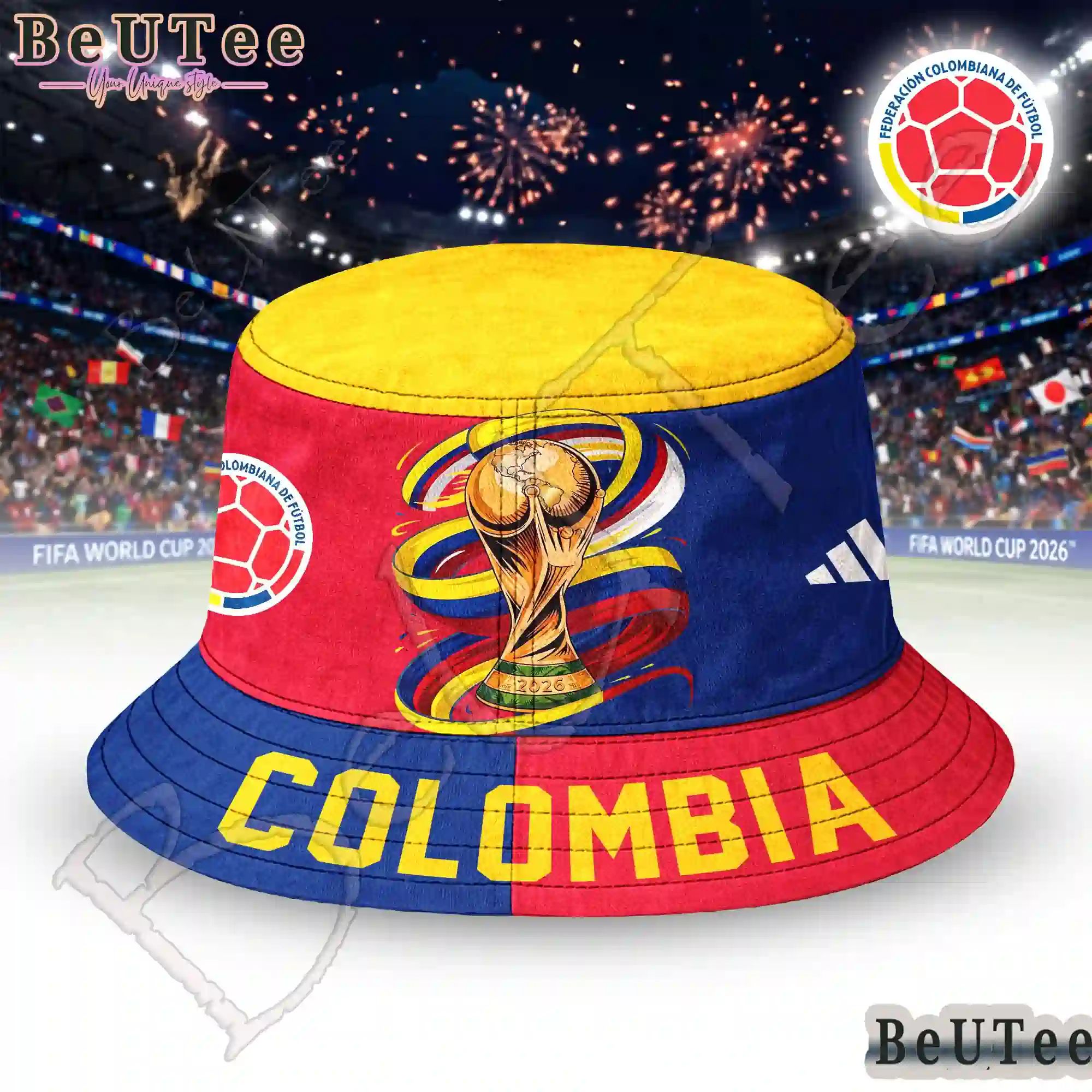 Colombia Premium World Cup 2026 Golden Trophy Bucket Hat