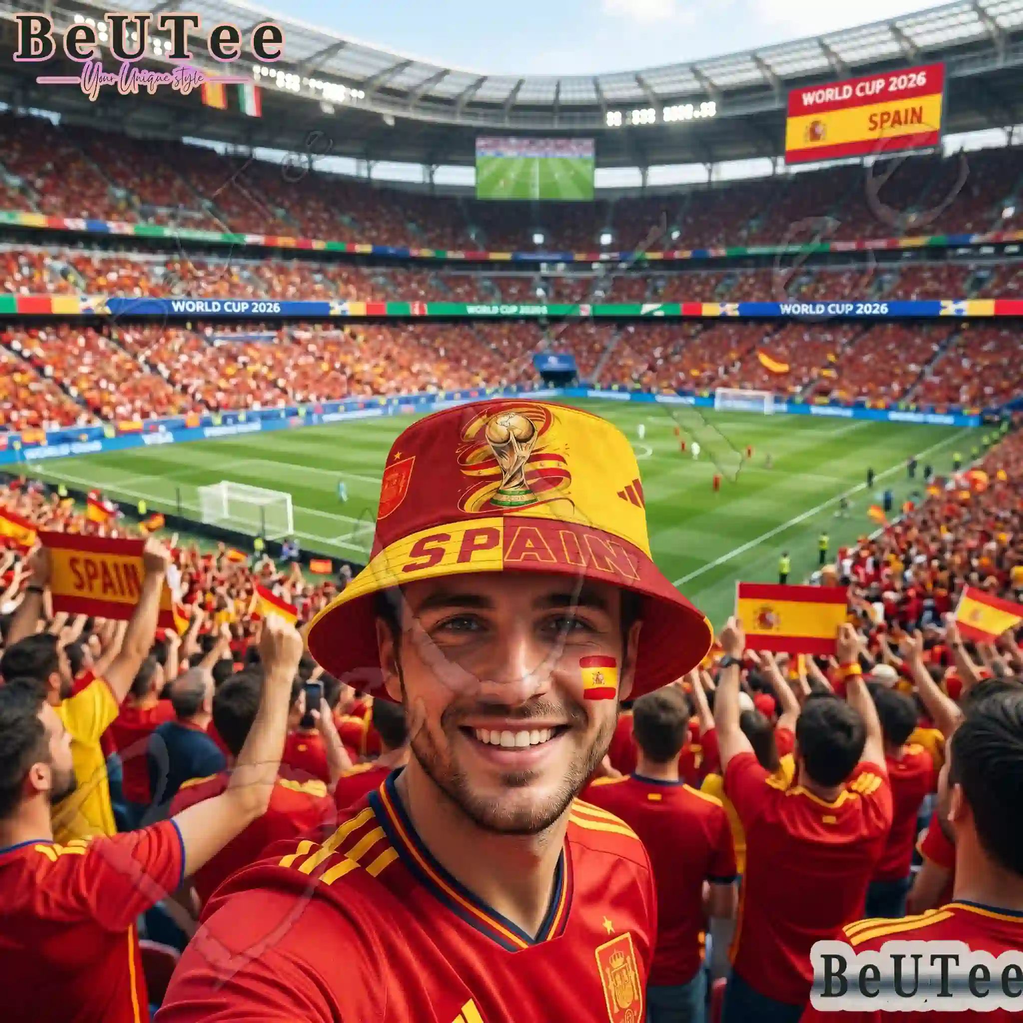 Spain Premium World Cup 2026 Golden Trophy Bucket Hat