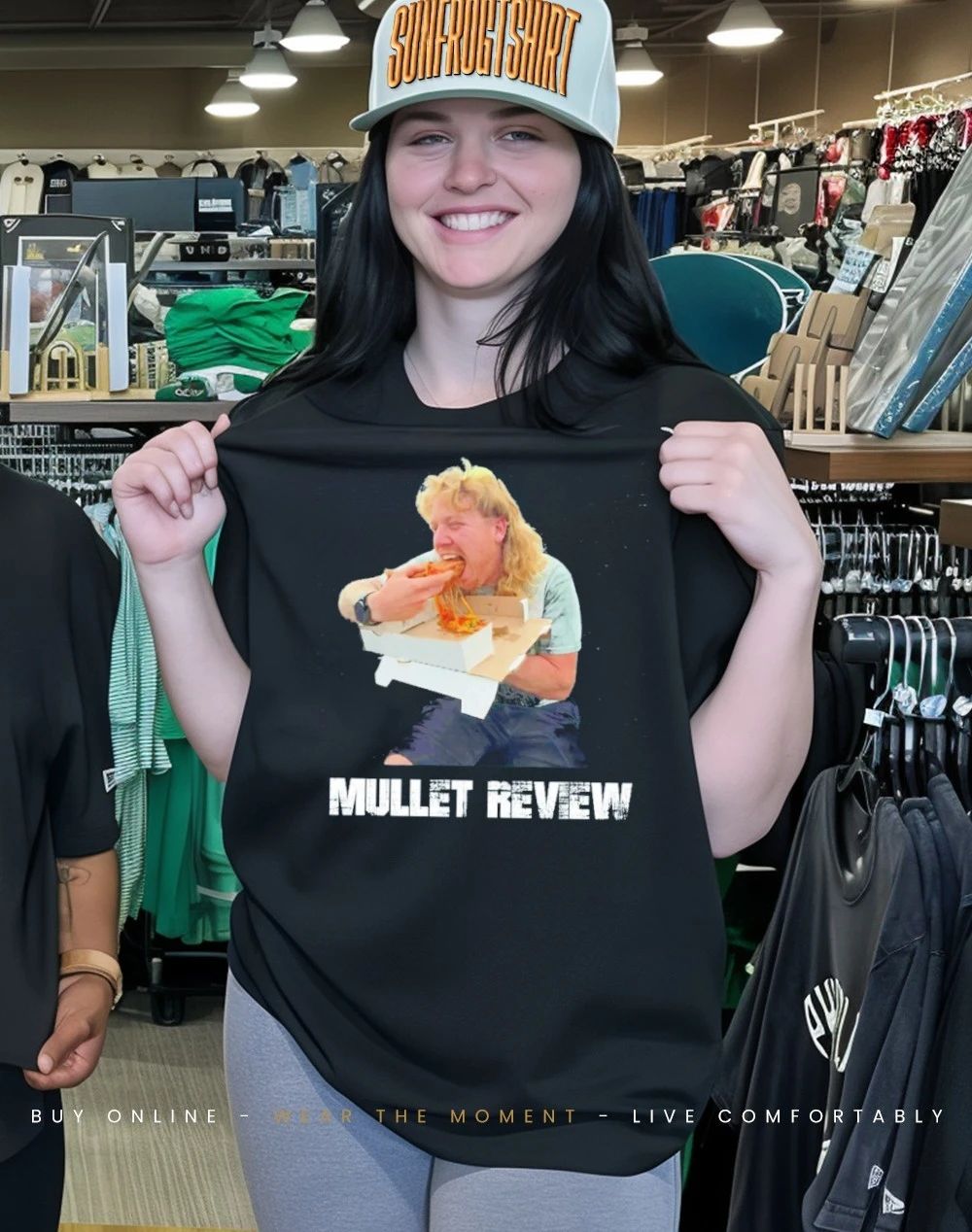 Mullet Review eating pizza shirt