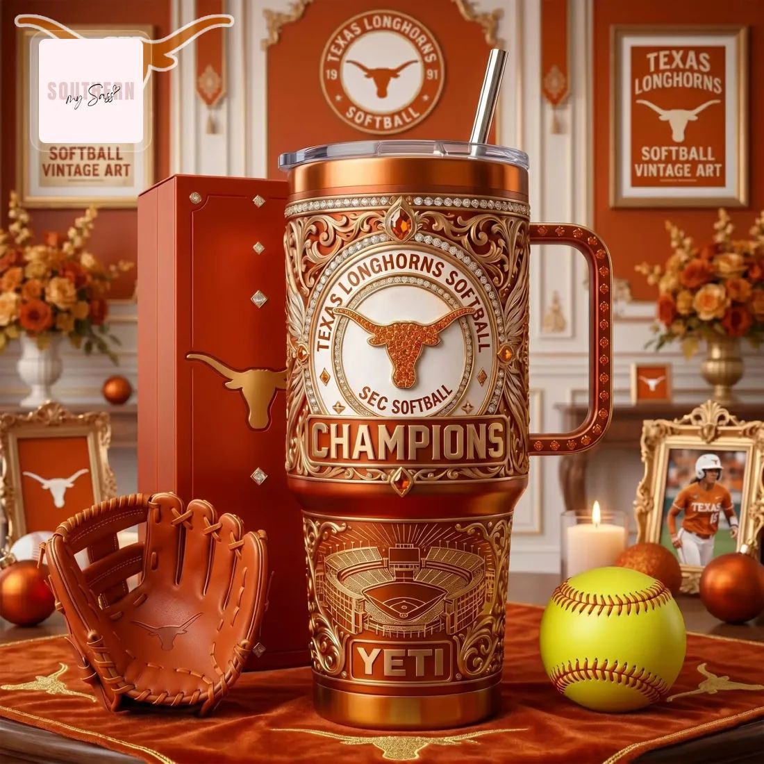 Texas Longhorns Softball SEC Champions Luxury Engraved Handled Tumbler