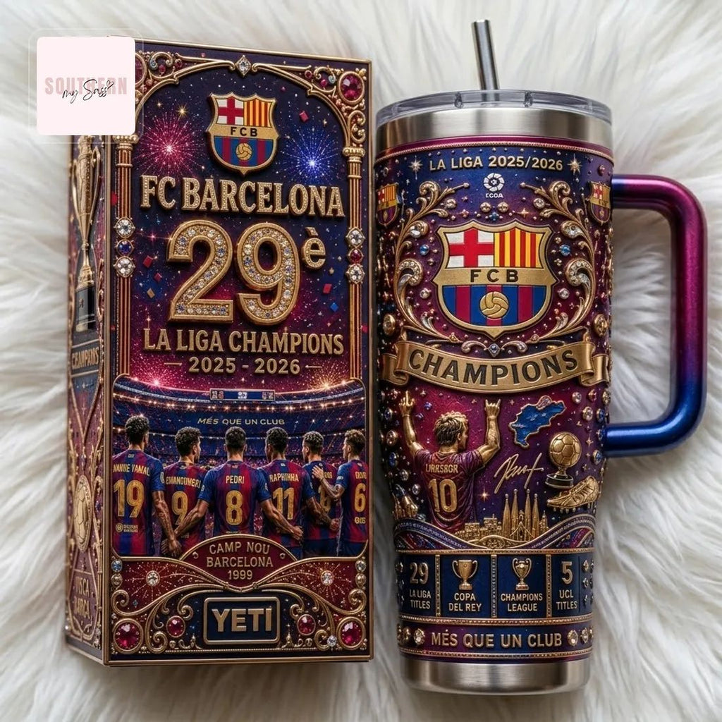 FC Barcelona 29th La Liga Champions 2025-2026 Premium 40oz Insulated Tumbler with Handle