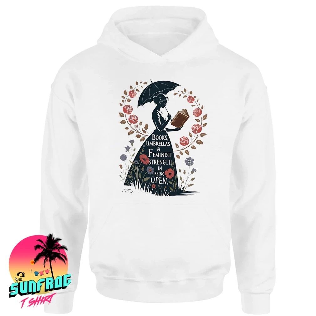 Books umbrellas and feminist strength in being open shirt