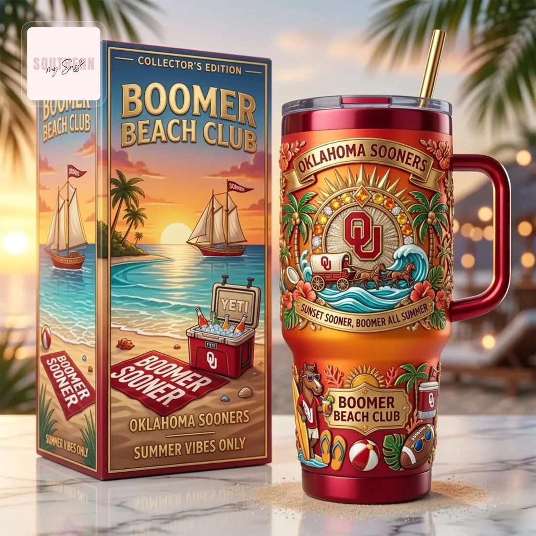 Oklahoma Sooners Boomer Beach Club Collector’s Edition 40oz Insulated Tumbler with Handle