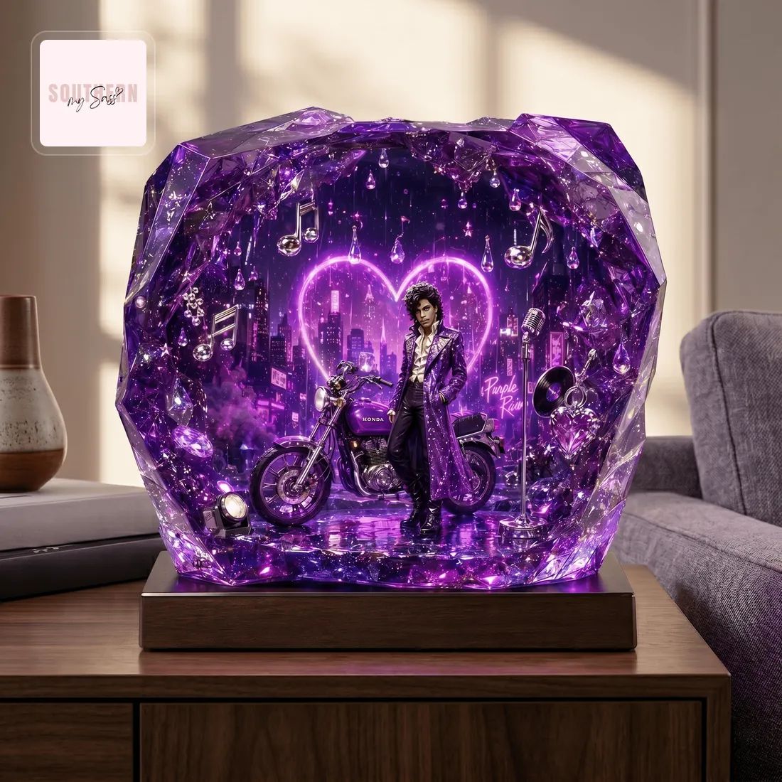 Prince Purple Rain Crystal Illuminated 7-Color Decor Diorama