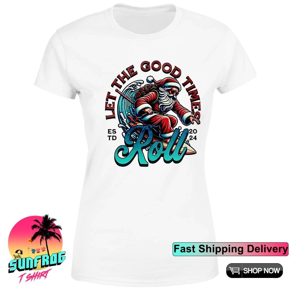 Santa surfing let the good times roll est 2024 shirt