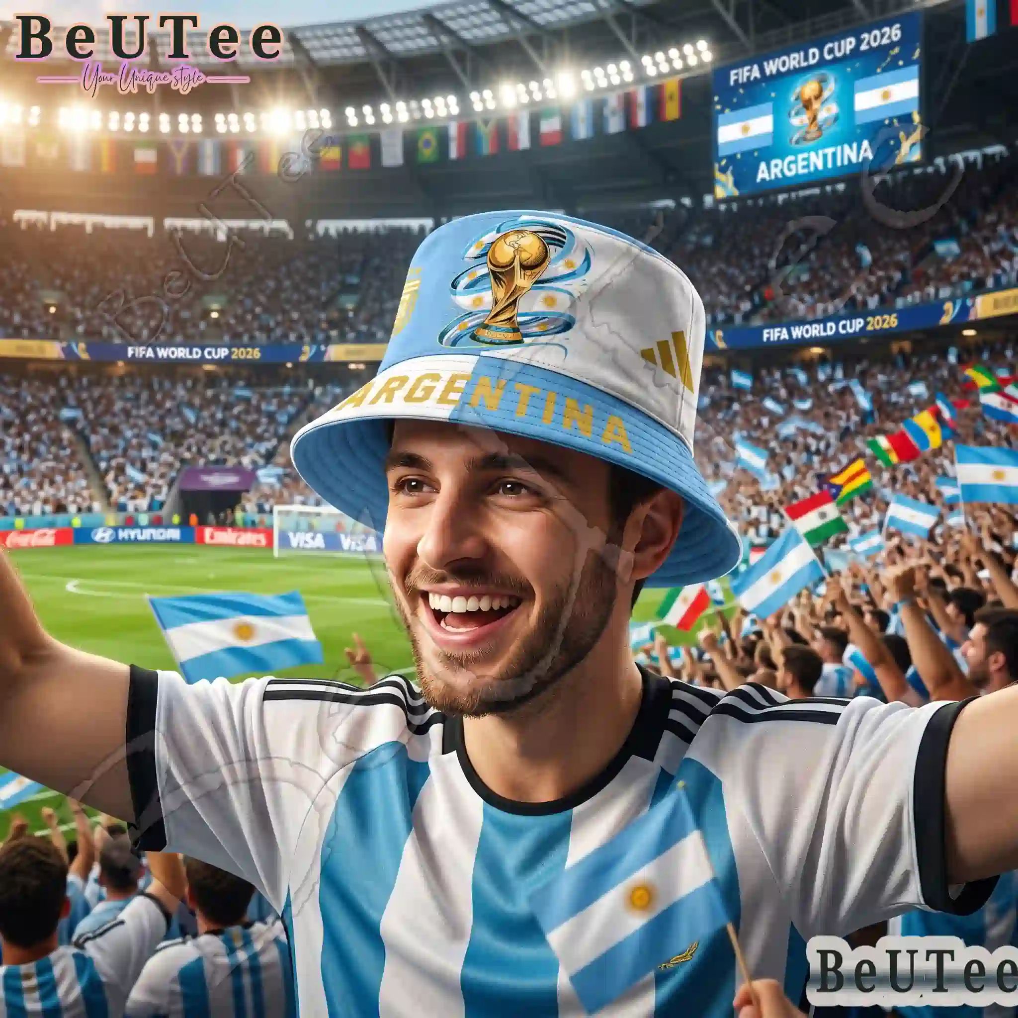 Argentina Premium World Cup 2026 Golden Trophy Bucket Hat