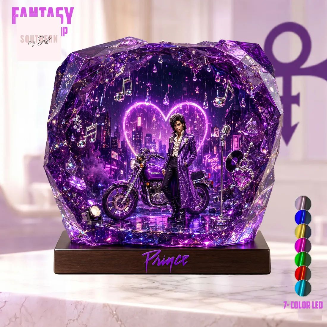 Prince Purple Rain Crystal Illuminated 7-Color Decor Diorama