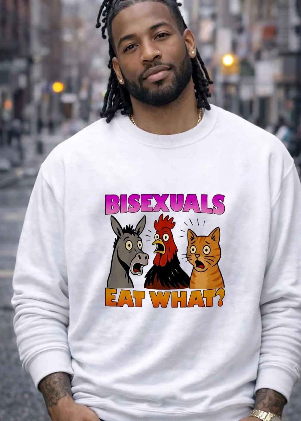 Bisexuals Eat What Funny Donkey Rooster Cat shirt