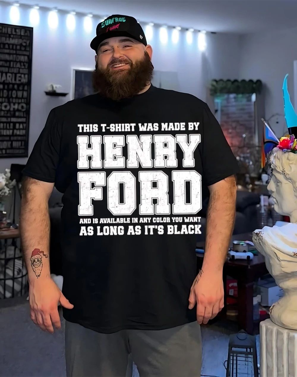 Henry Ford and is available in any color you want as long as it’s black shirt