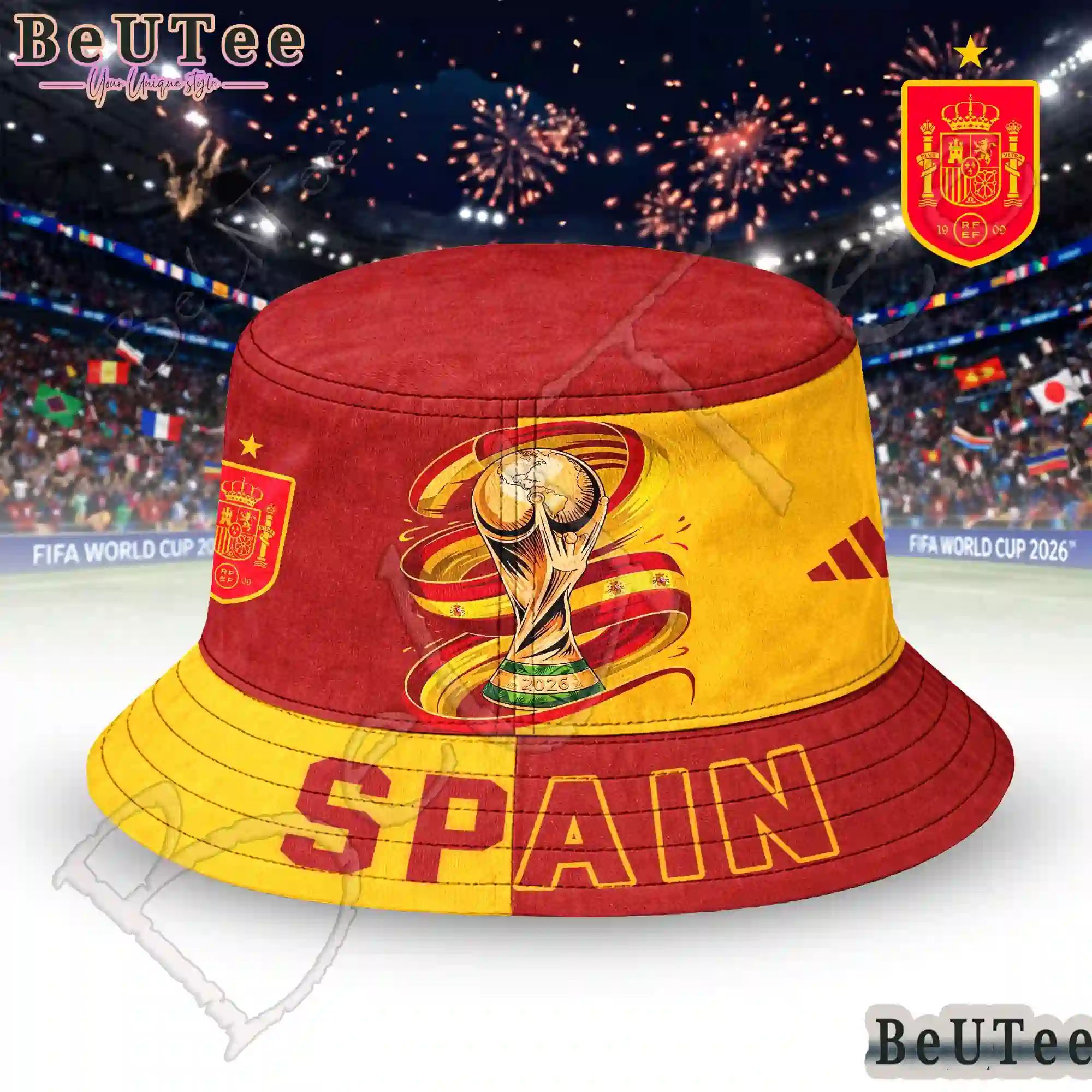 Spain Premium World Cup 2026 Golden Trophy Bucket Hat