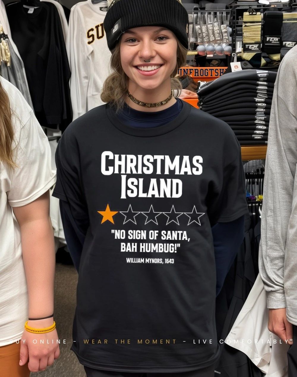 Christmas Island 1 star rate no sign of Santa bah humbug shirt