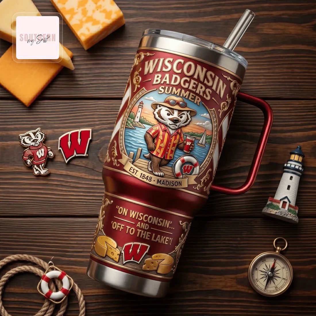 Wisconsin Badgers Summer Collector’s Edition 40oz YETI Style Tumbler with Handle