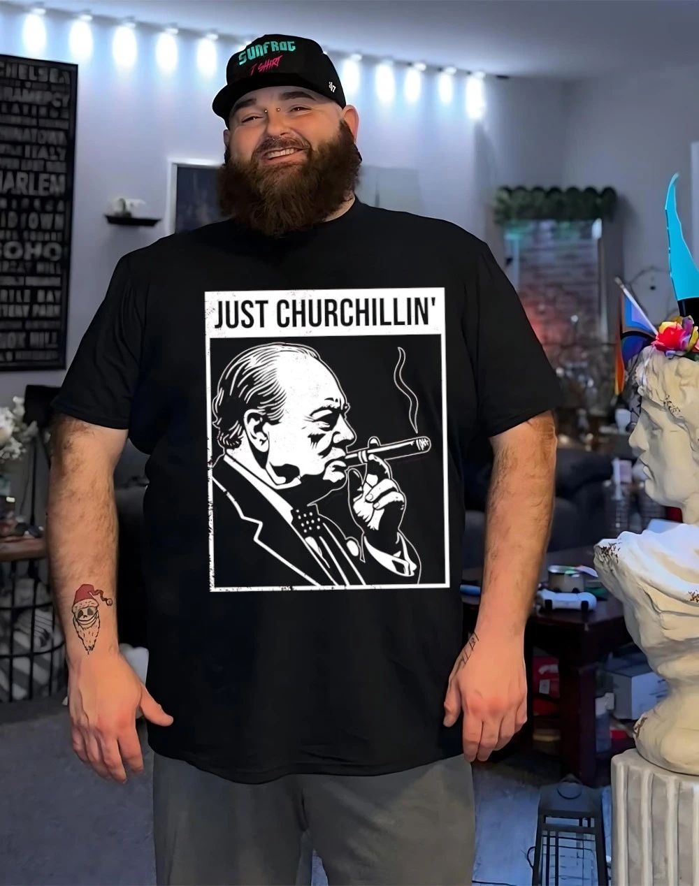 Winston Churchill smoking just Churchillin’ shirt