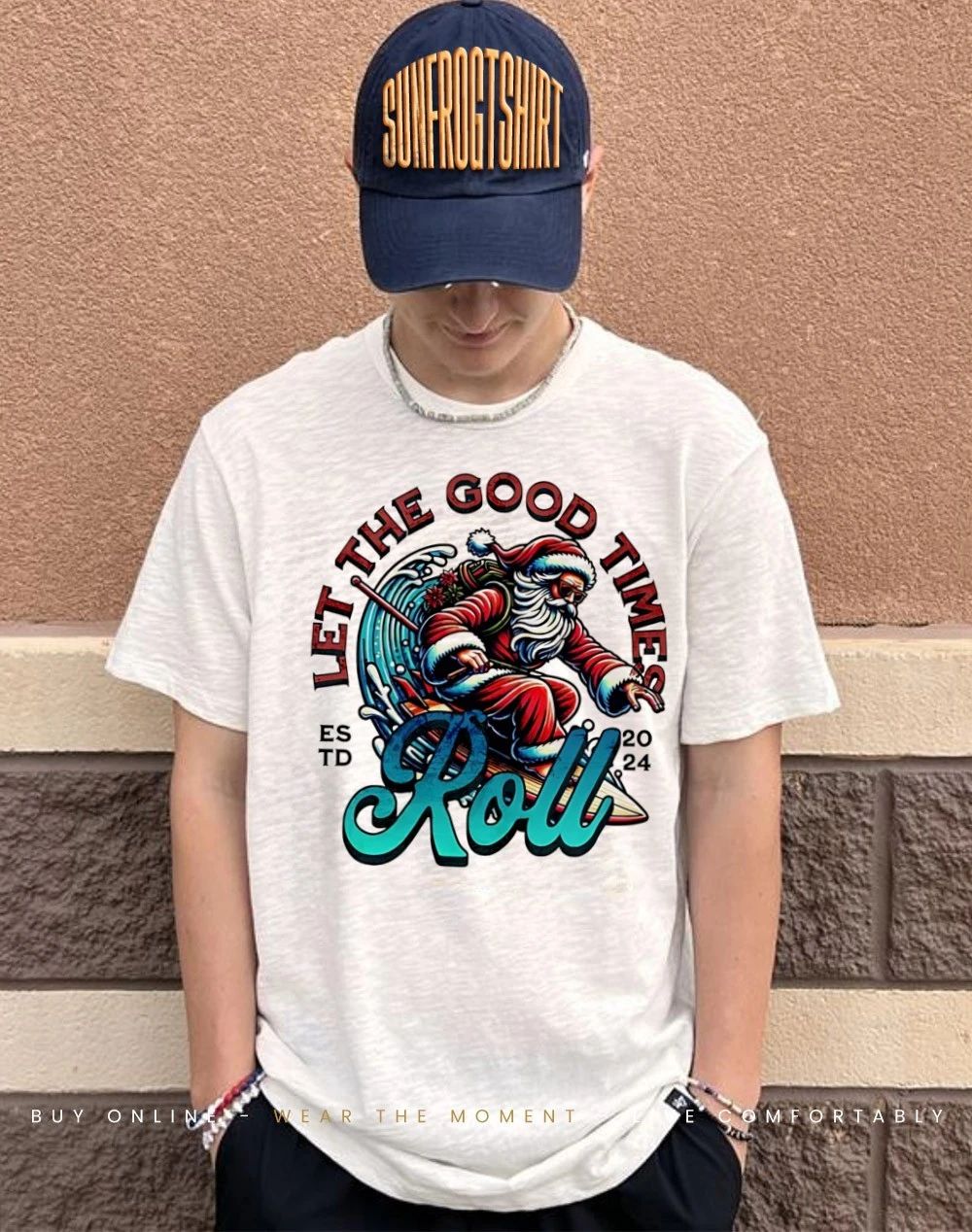 Santa surfing let the good times roll est 2024 shirt