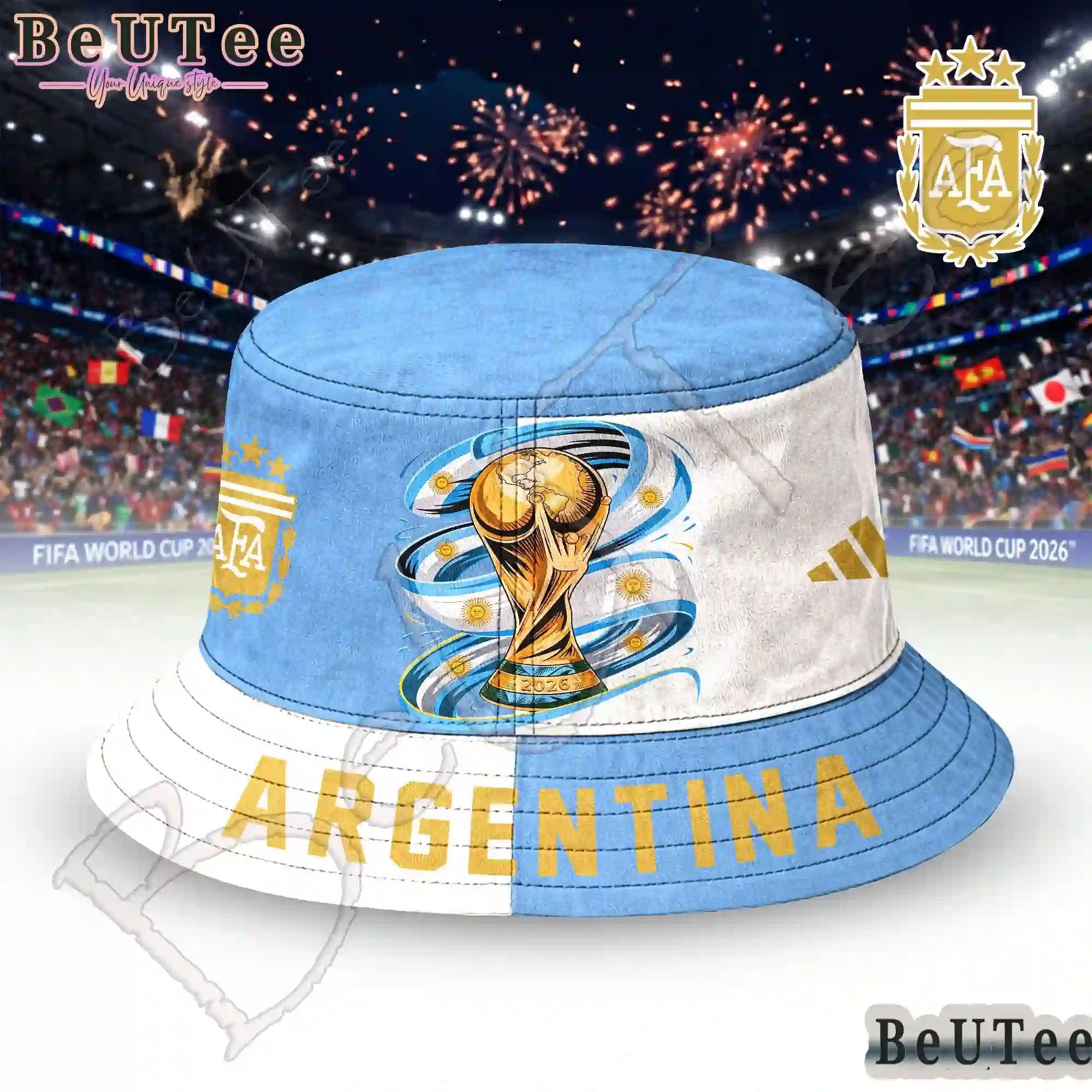 Argentina Premium World Cup 2026 Golden Trophy Bucket Hat