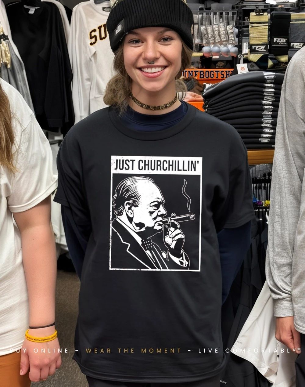 Winston Churchill smoking just Churchillin’ shirt