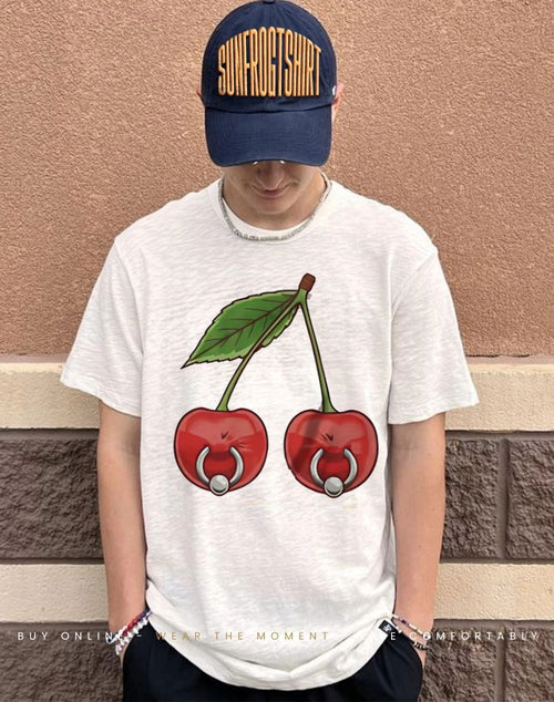 A pair of pierced cherries shirt